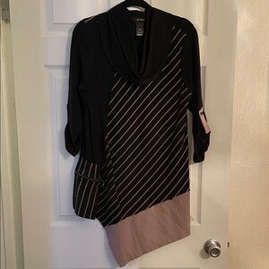 Ali Miles Black and Tan Striped Cowl Neck Top